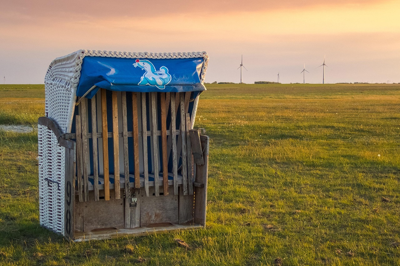 grass, field, heaven, nature, landscape, summer, meadow, travel, beach chair, carolinensiel, north sea, sunset, quiet, sun, background, multi coloured